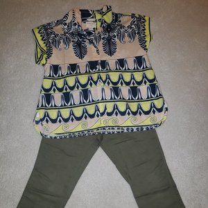 Crewcuts girls tribal ikat print top and green khaki pants sz 7